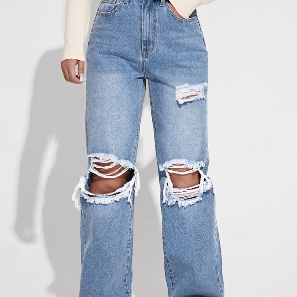 Bill Blass Light Blue Distressed Women's Flare Jeans